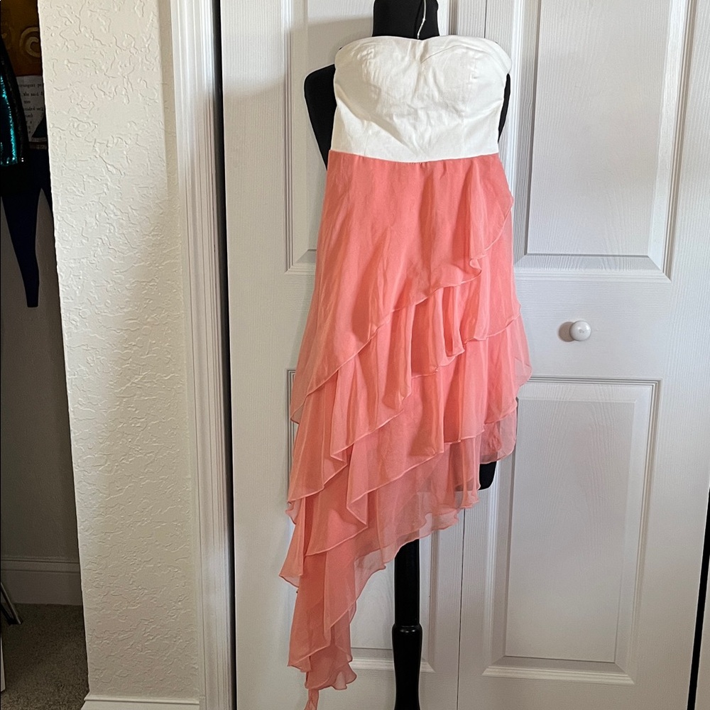 Casting LA White Peach Strapless Asymmetrical Hem Fairy Dress Y2K Size Small